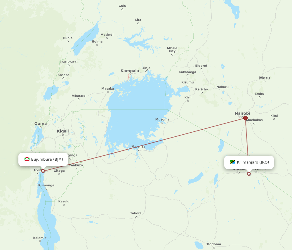 BJM-JRO flight routes