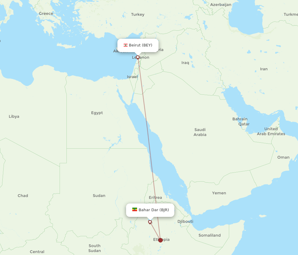 BJR to BEY flights and routes map