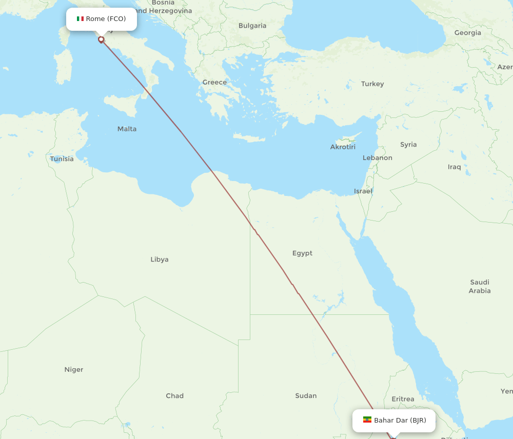 BJR to FCO flights and routes map