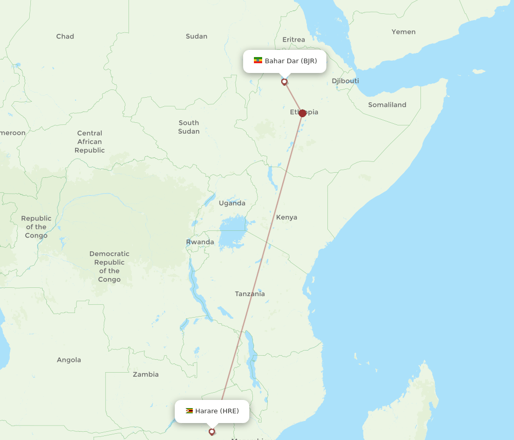 BJR to HRE flights and routes map