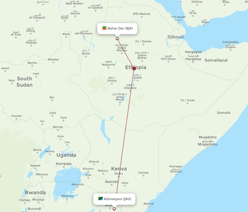 JRO to BJR flights and routes map