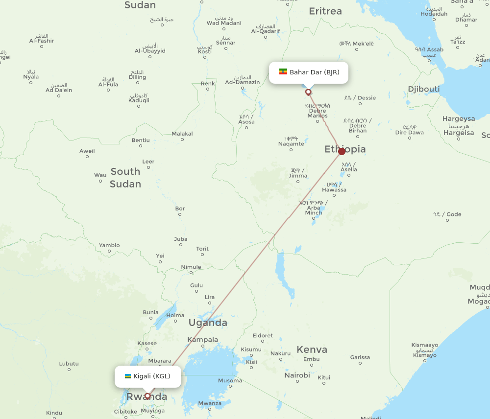 BJR-KGL flight routes