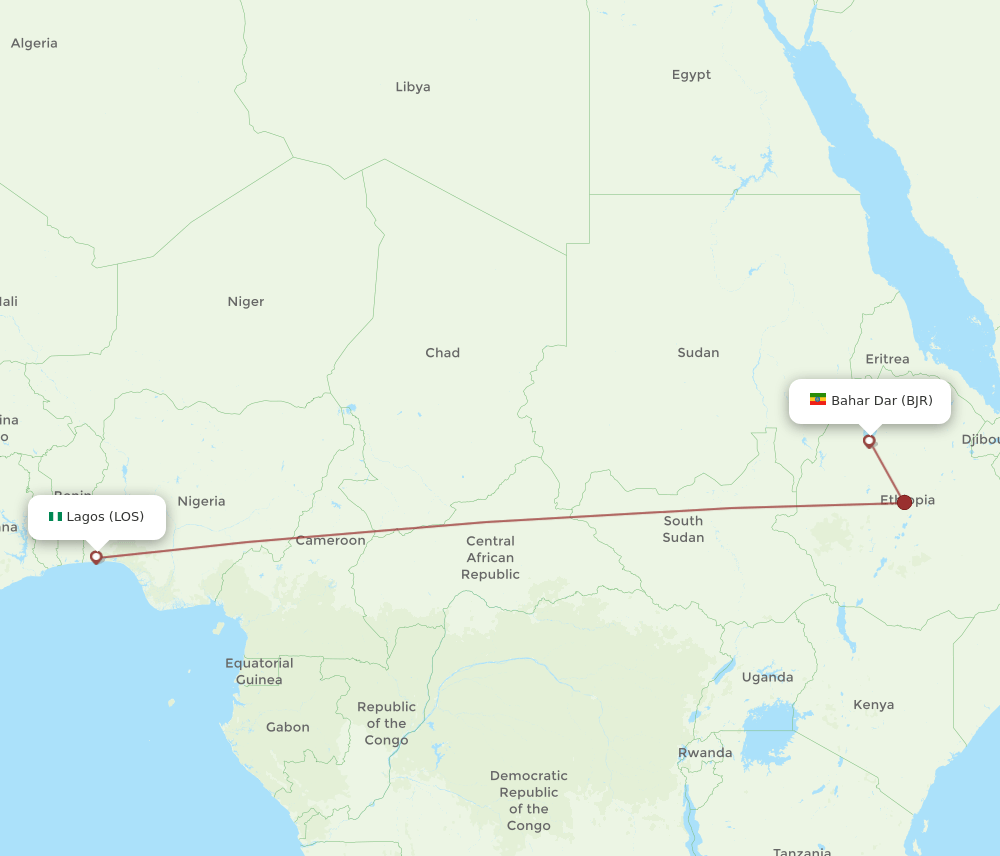 Lagos - Bahar Dar route map and flight paths