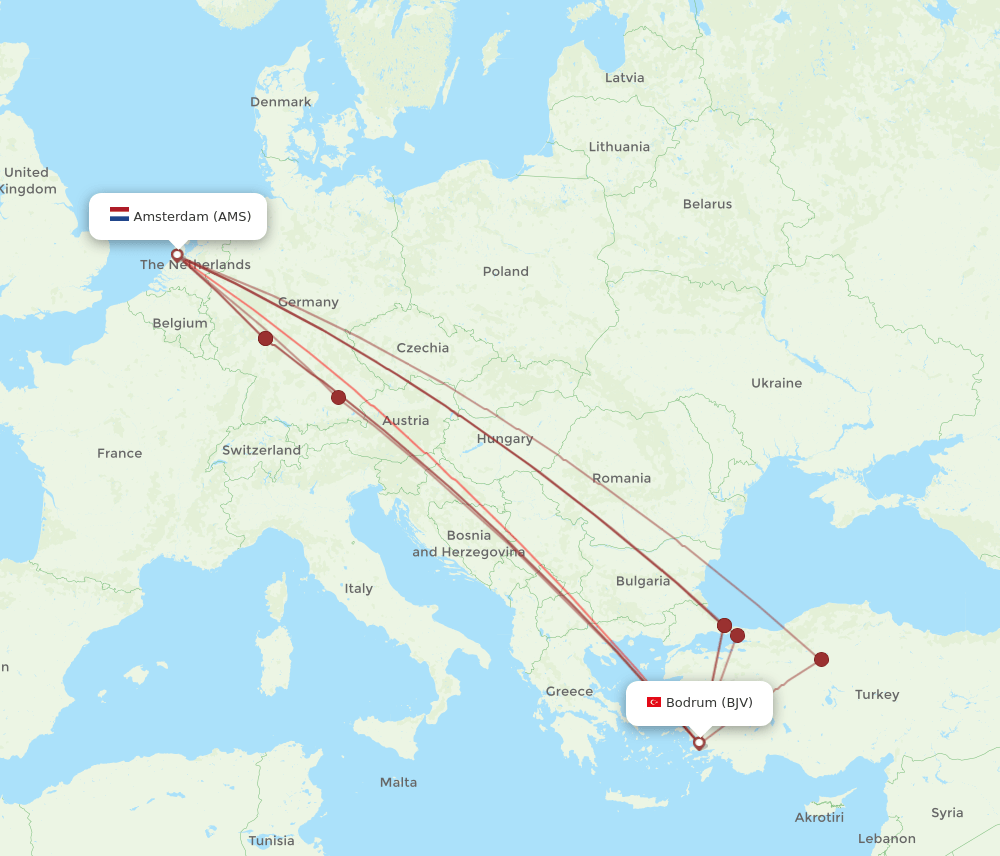 BJV-AMS flight routes