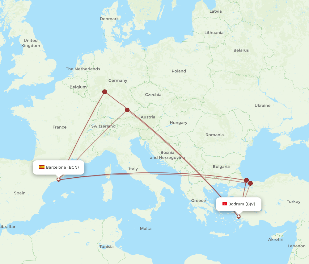 BJV-BCN flight routes