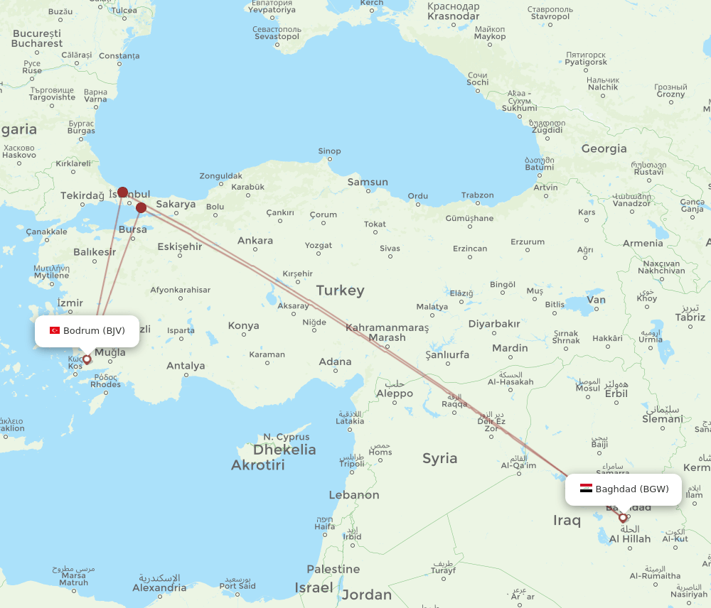 BJV-BGW flight routes