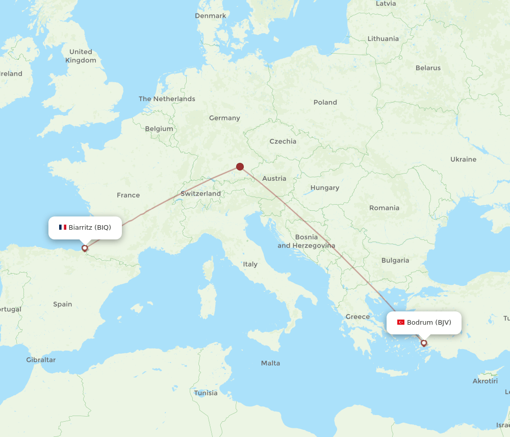 BJV to BIQ flights and routes map
