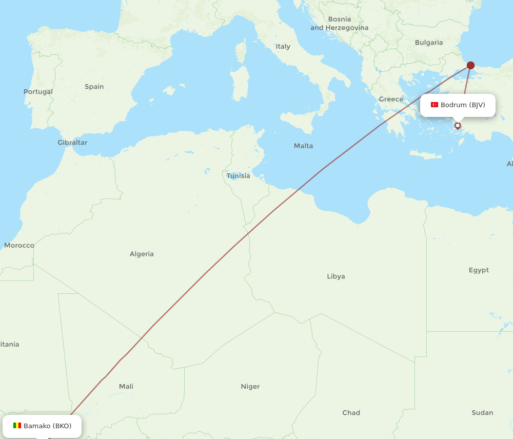 BJV to BKO flights and routes map