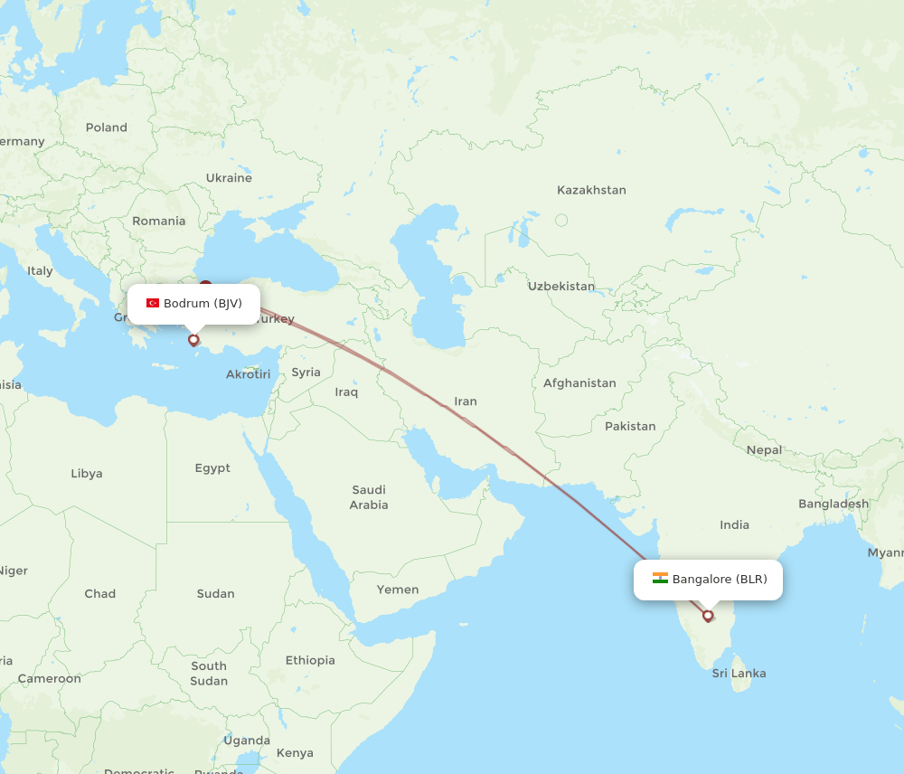 BJV-BLR flight routes