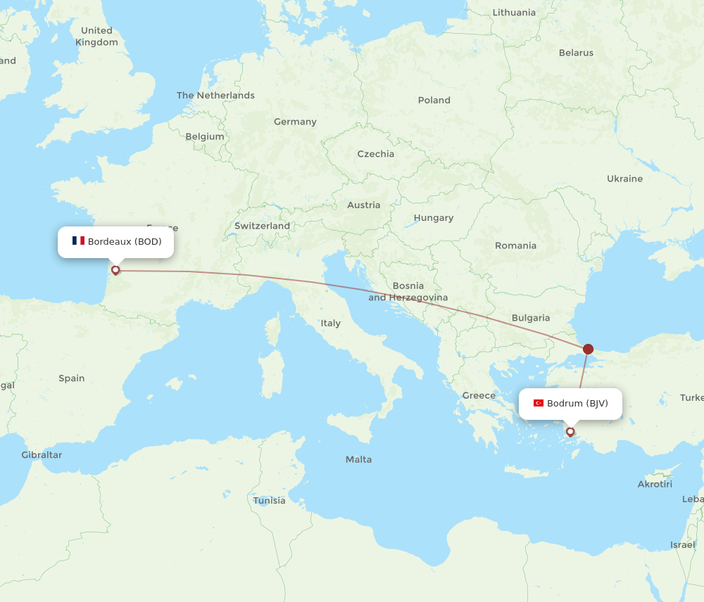 BJV to BOD flights and routes map