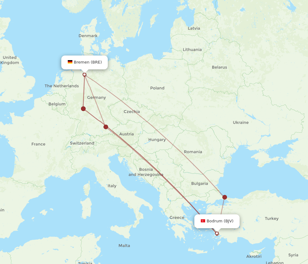 BJV to BRE flights and routes map