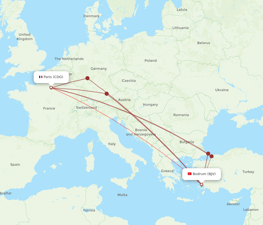 BJV to CDG flights and routes map