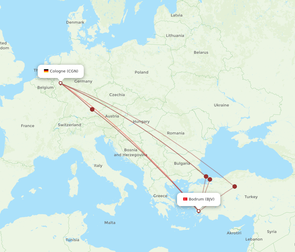 BJV to CGN flights and routes map