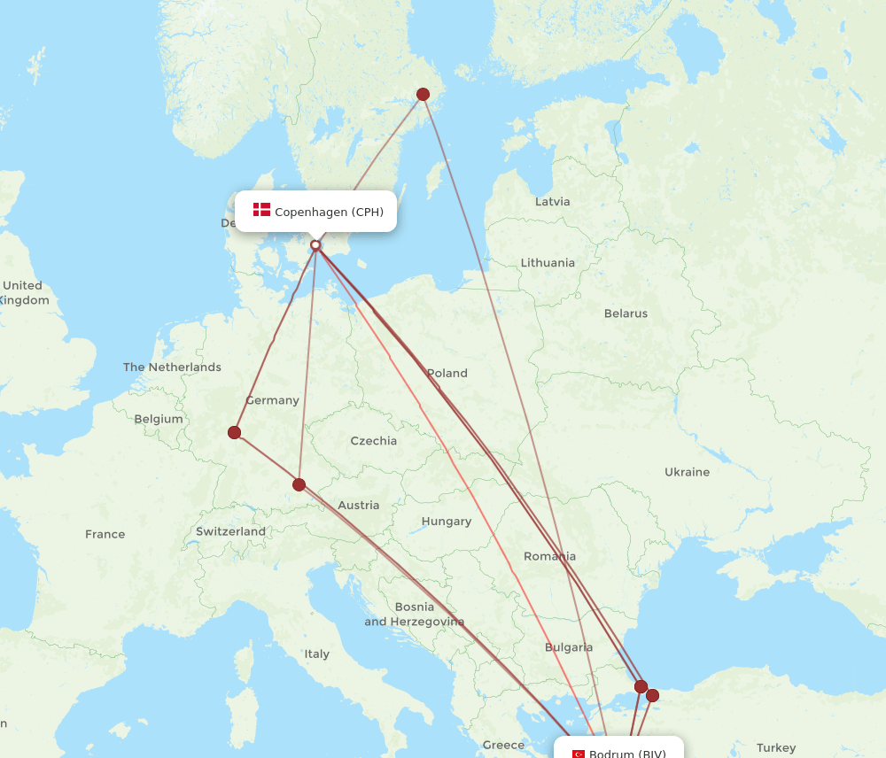 BJV-CPH flight routes