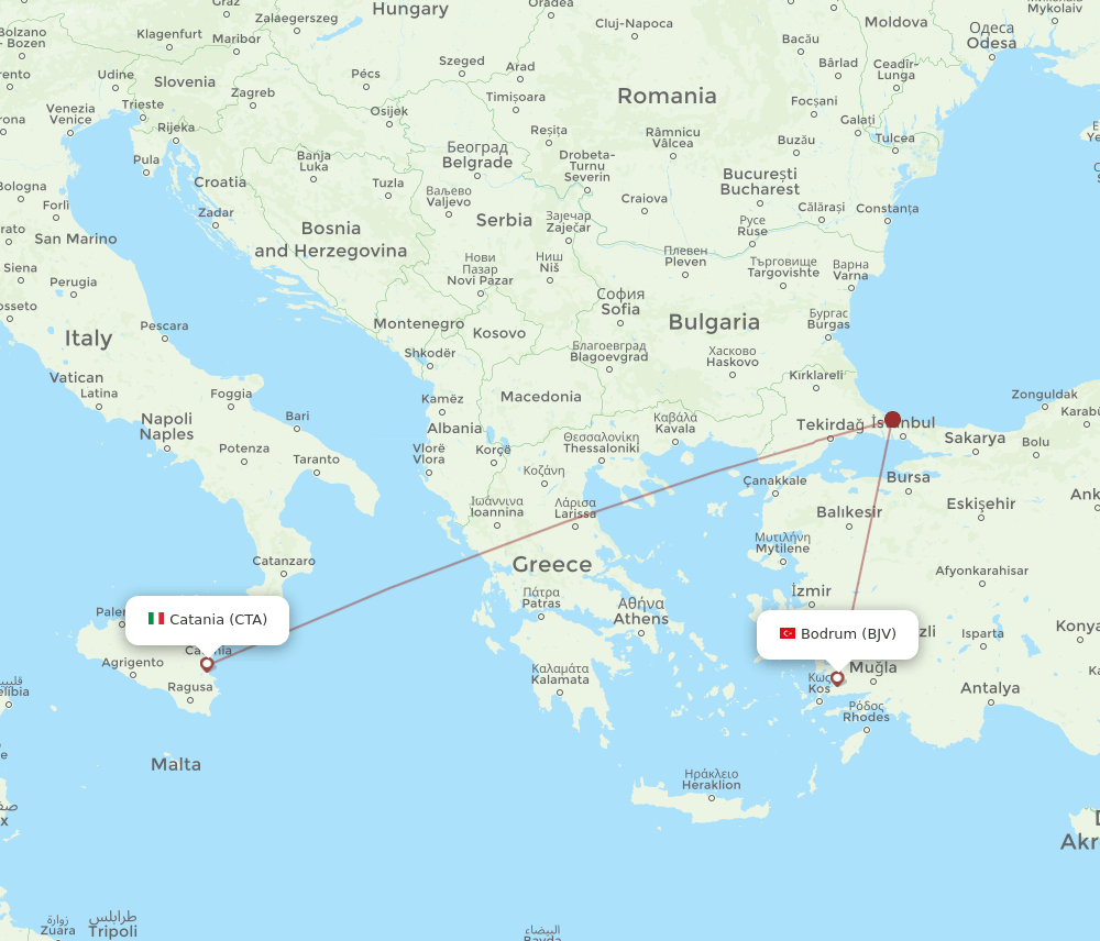 BJV to CTA flights and routes map