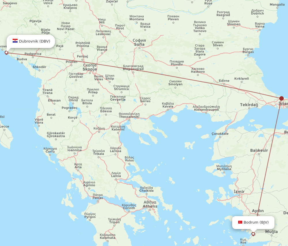 BJV-DBV flight routes