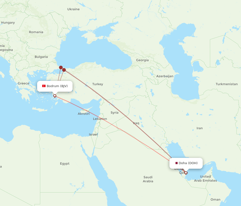 BJV to DOH flights and routes map