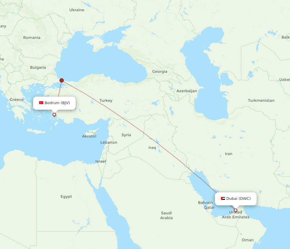 Bodrum - Dubai route map and flight paths
