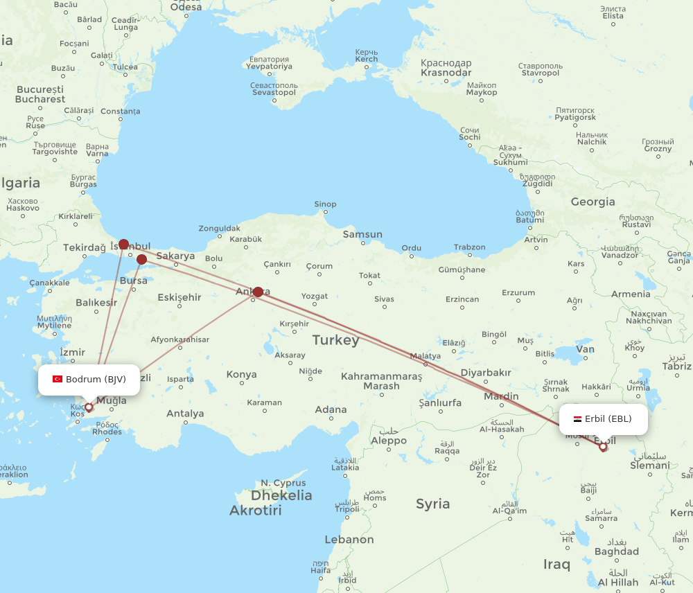 BJV-EBL flight routes