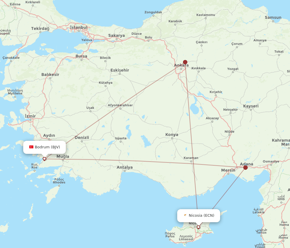 BJV-ECN flight routes