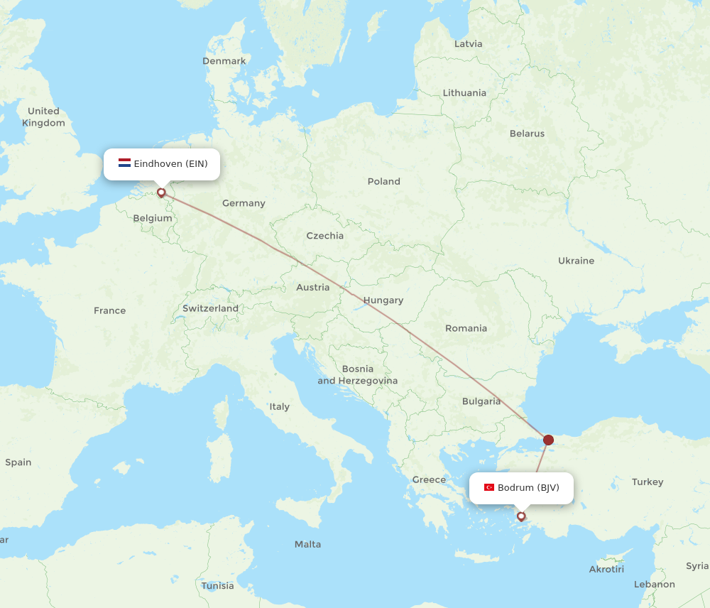 BJV to EIN flights and routes map