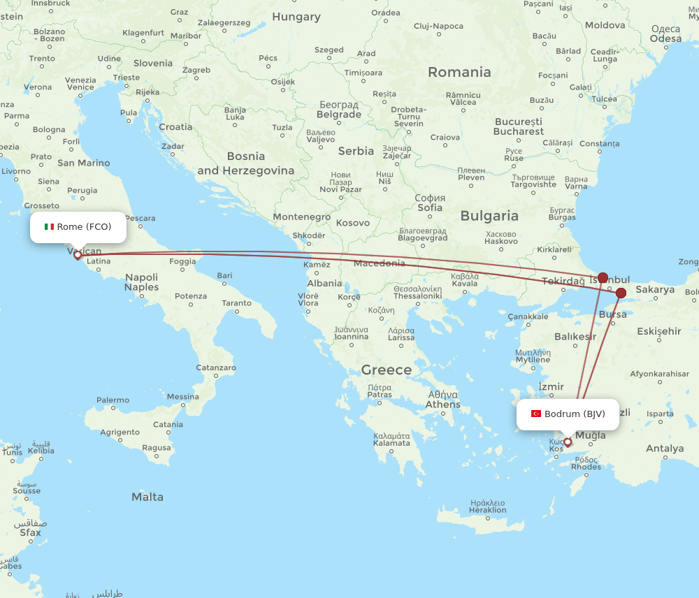 BJV-FCO flight routes