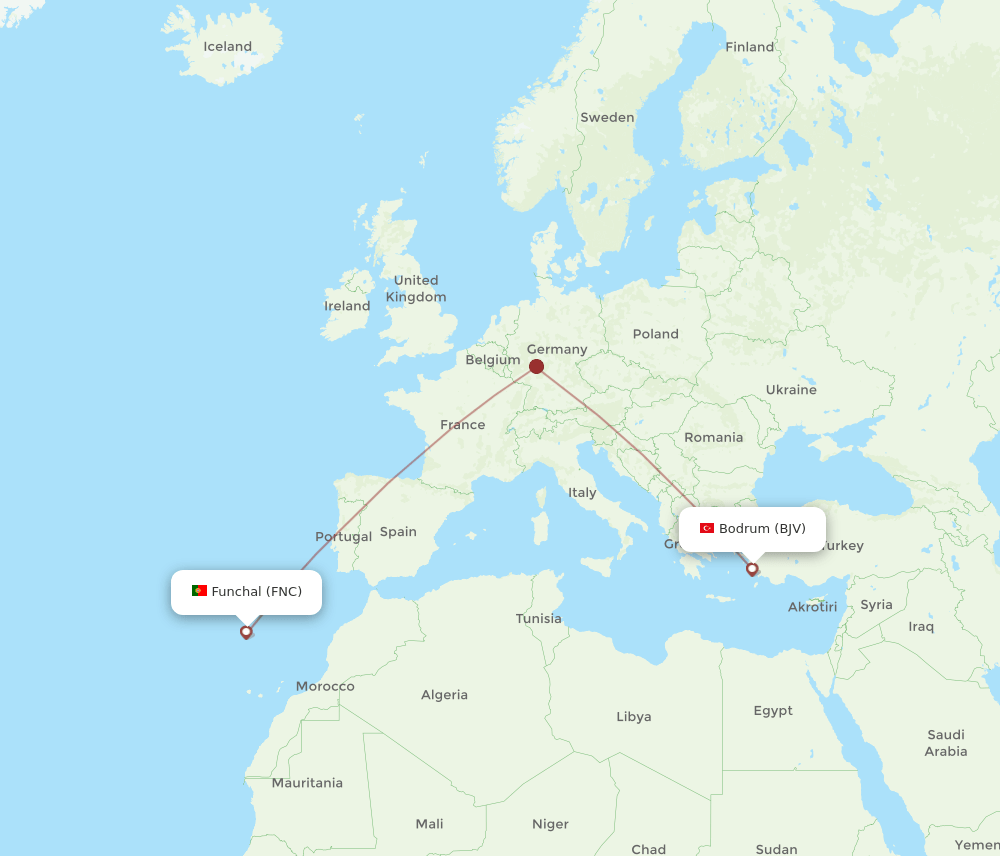 BJV to FNC flights and routes map