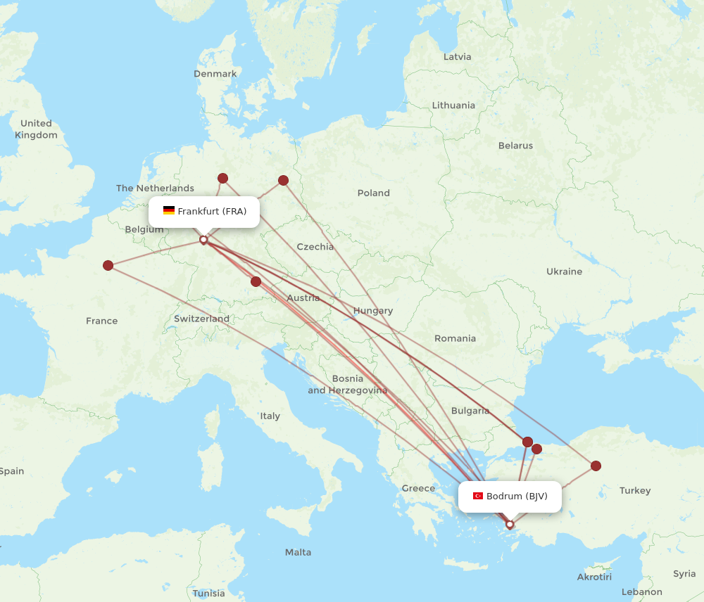 BJV to FRA flights and routes map