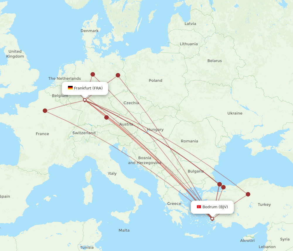 BJV to FRA flights and routes map