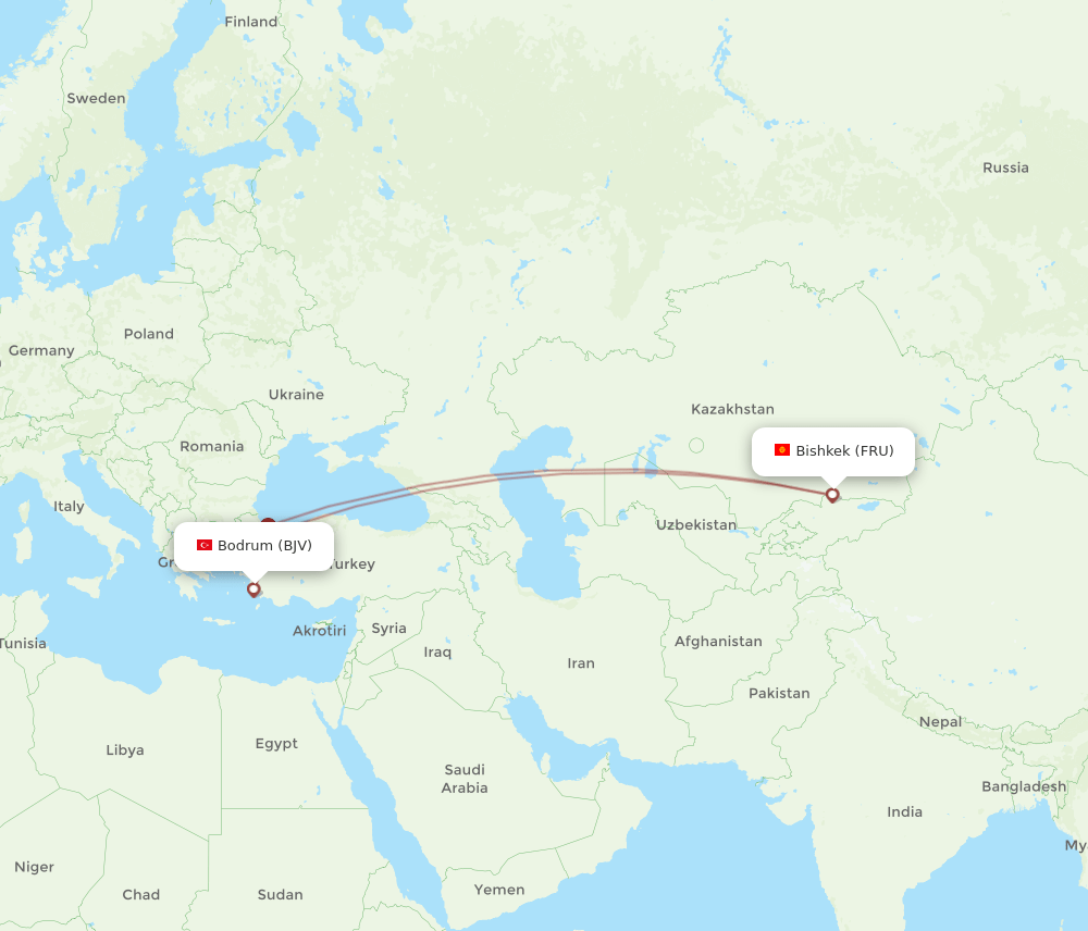 BJV to FRU flights and routes map