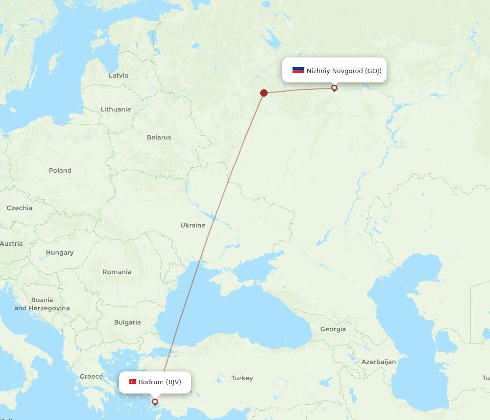 BJV to GOJ flights and routes map