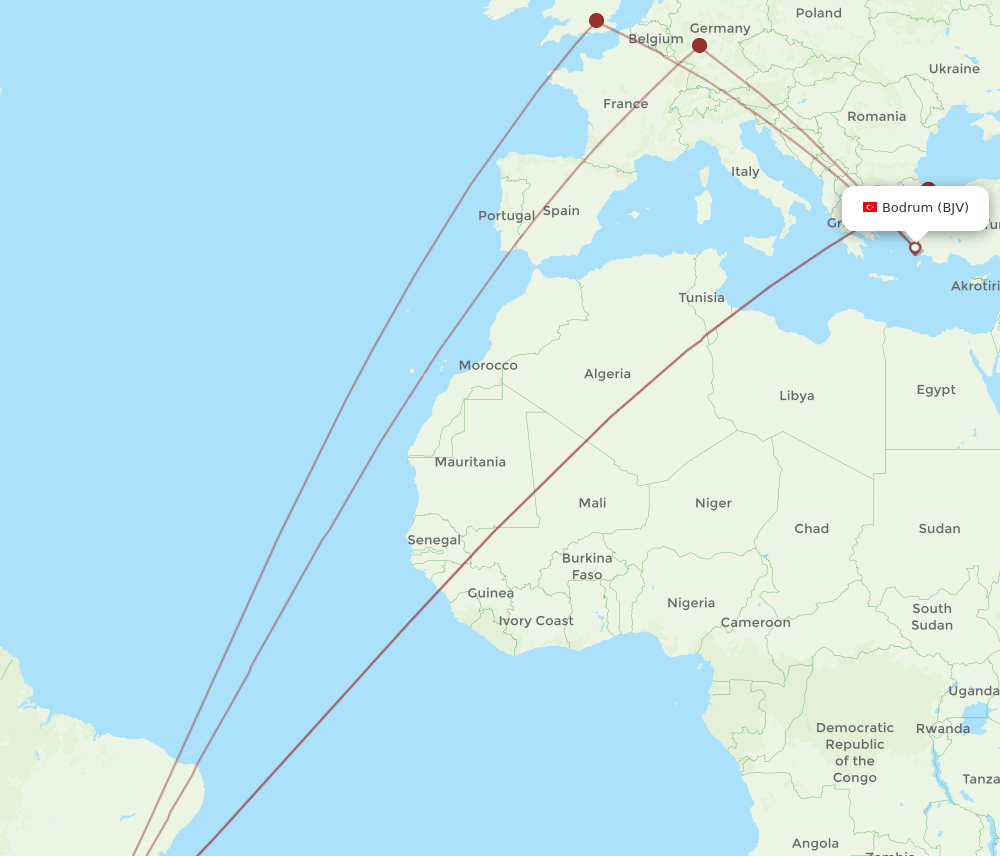 BJV to GRU flights and routes map