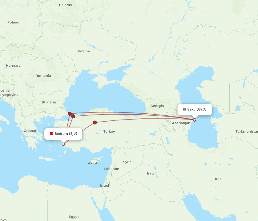 BJV to GYD flights and routes map