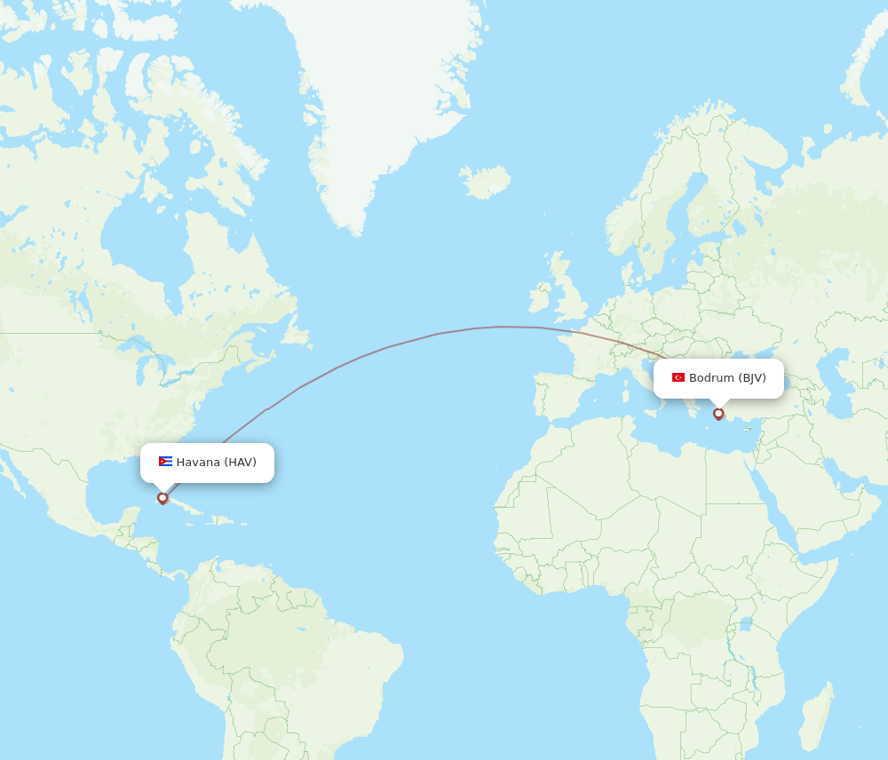 Havana - Bodrum route map and flight paths