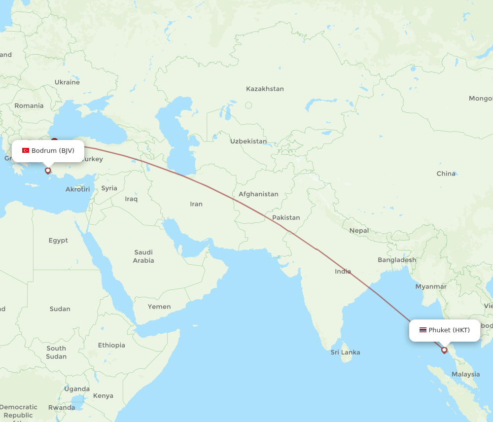 BJV to HKT flights and routes map