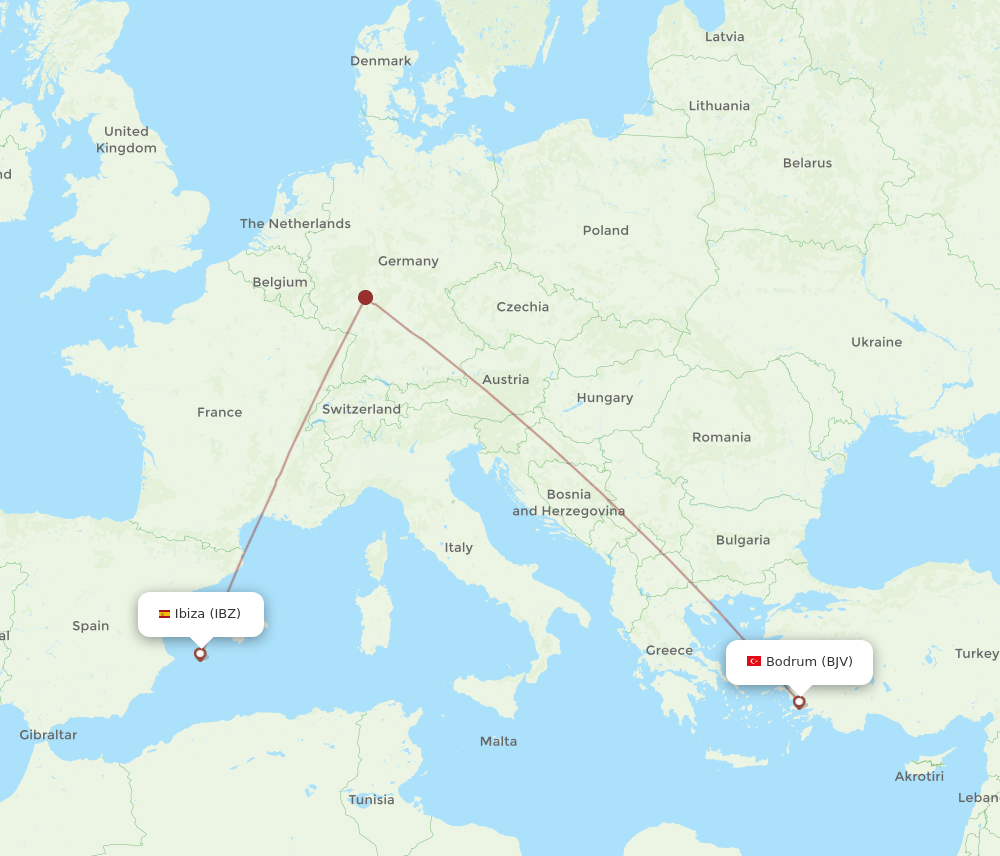 Ibiza - Bodrum route map and flight paths