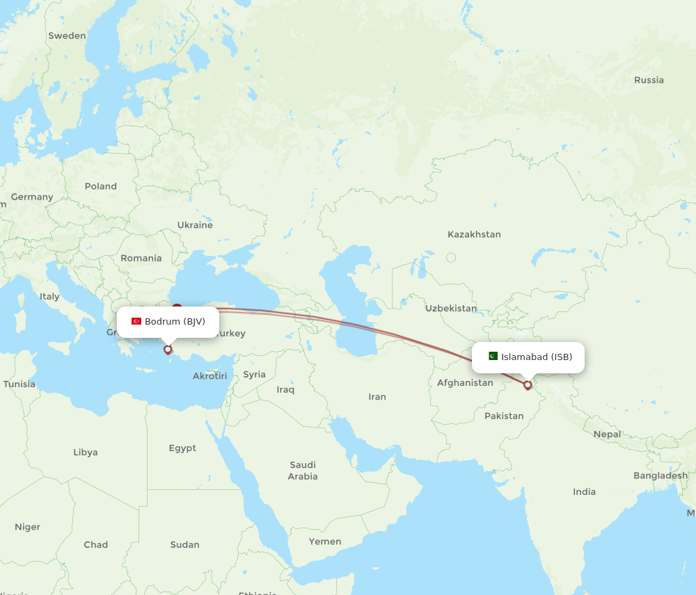 BJV to ISB flights and routes map
