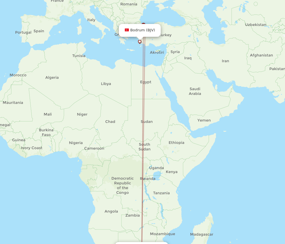 BJV-JNB flight routes
