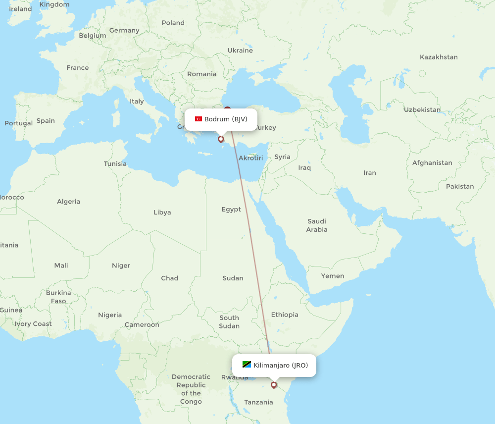 Kilimanjaro - Bodrum route map and flight paths