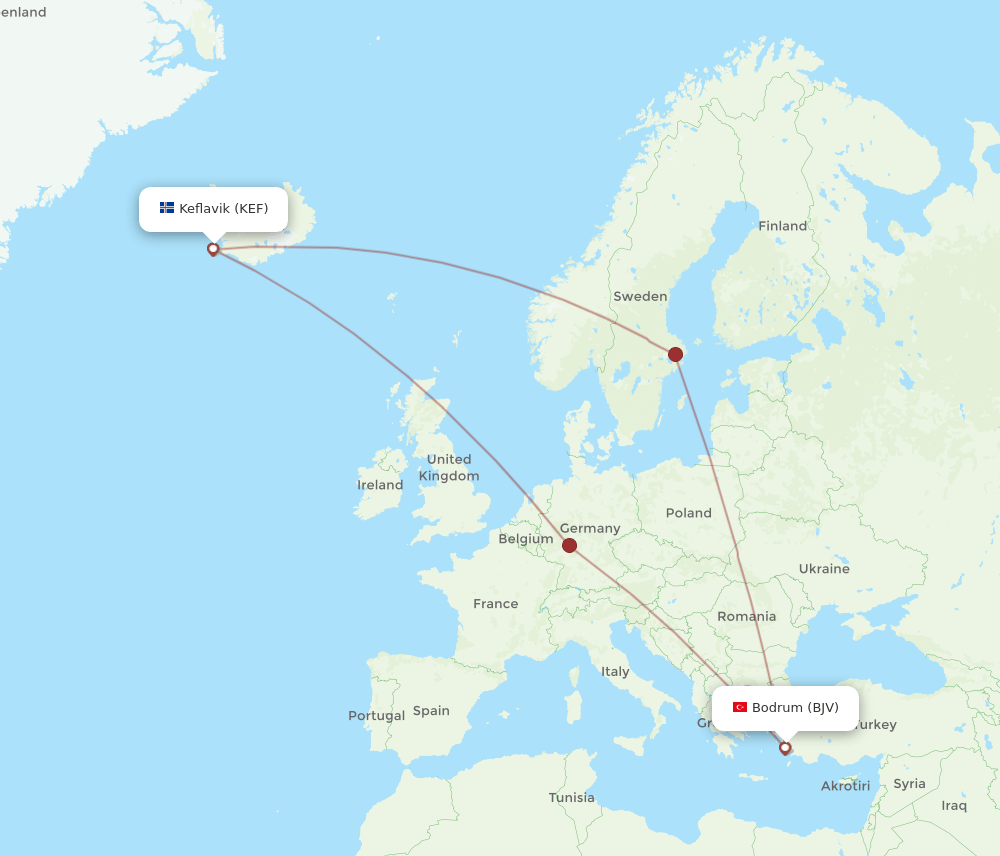 BJV-KEF flight routes