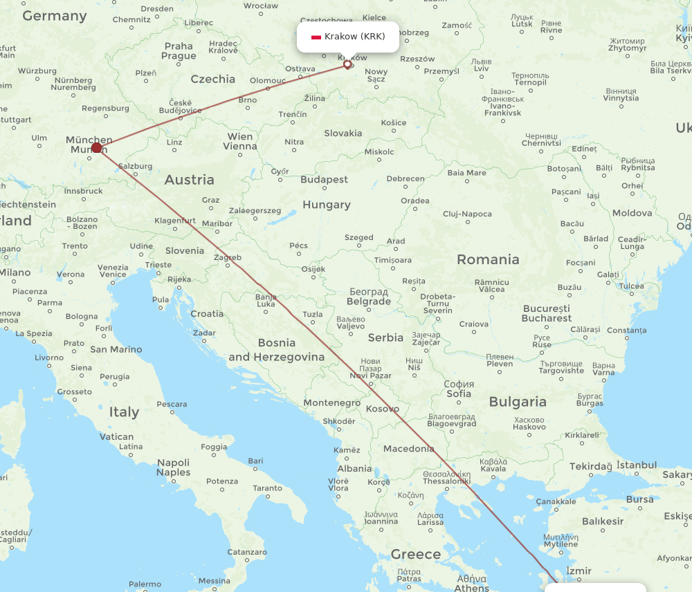 BJV-KRK flight routes