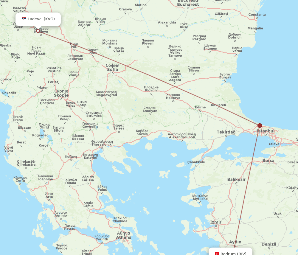 BJV-KVO flight routes