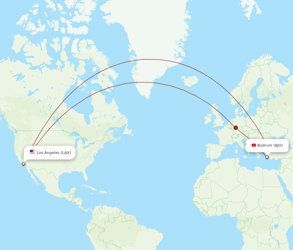 BJV-LAX flight routes