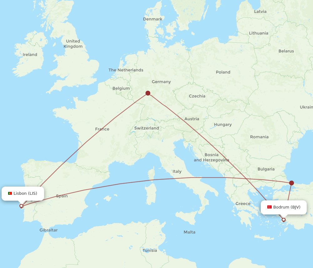BJV-LIS flight routes