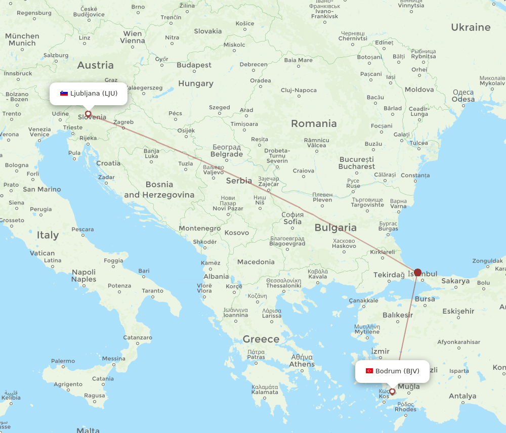 BJV-LJU flight routes