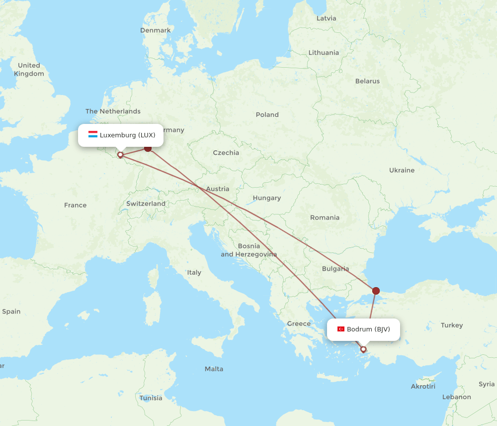 BJV-LUX flight routes