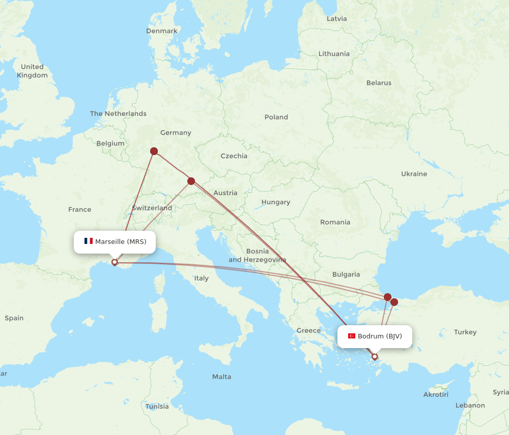 BJV to MRS flights and routes map