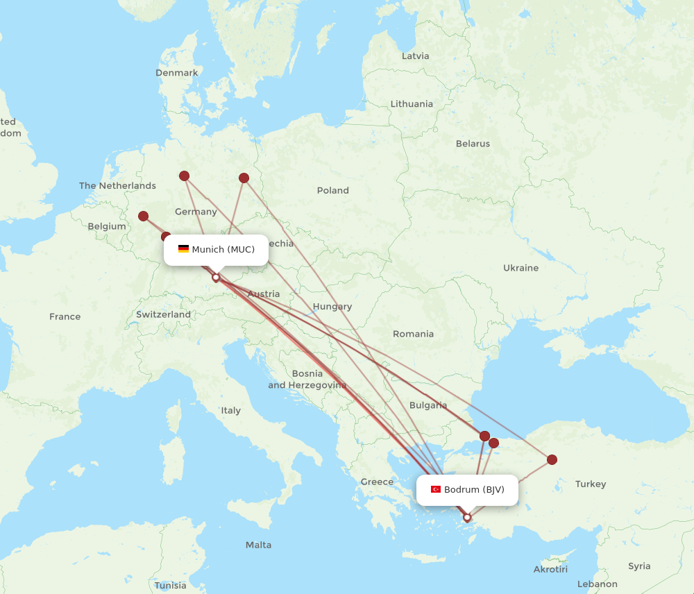 BJV to MUC flights and routes map