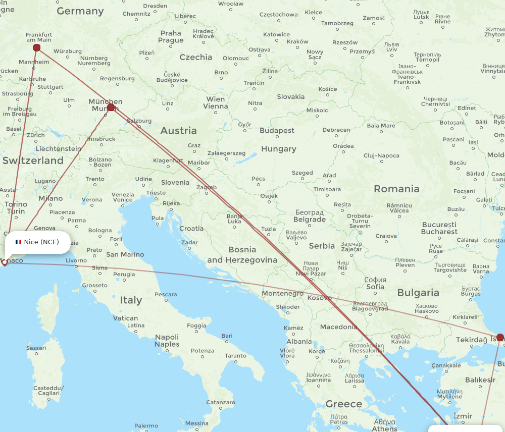 BJV to NCE flights and routes map