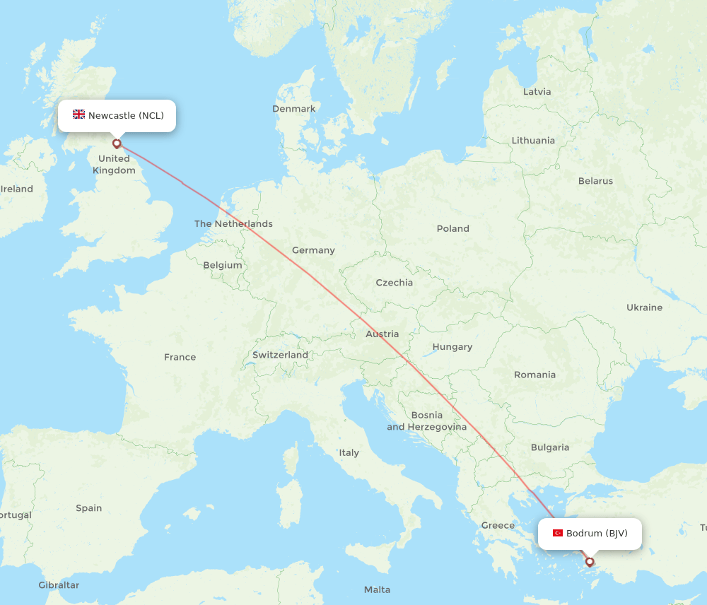 BJV-NCL flight routes